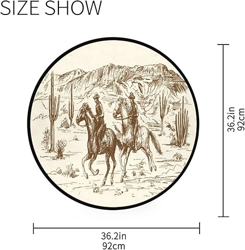 Miniatura 2 de Wild West Cowboys - Alfombra redonda de 3 pies lavable para dormitorio, sala de estar, alfombra circular del desierto americano, tapete
