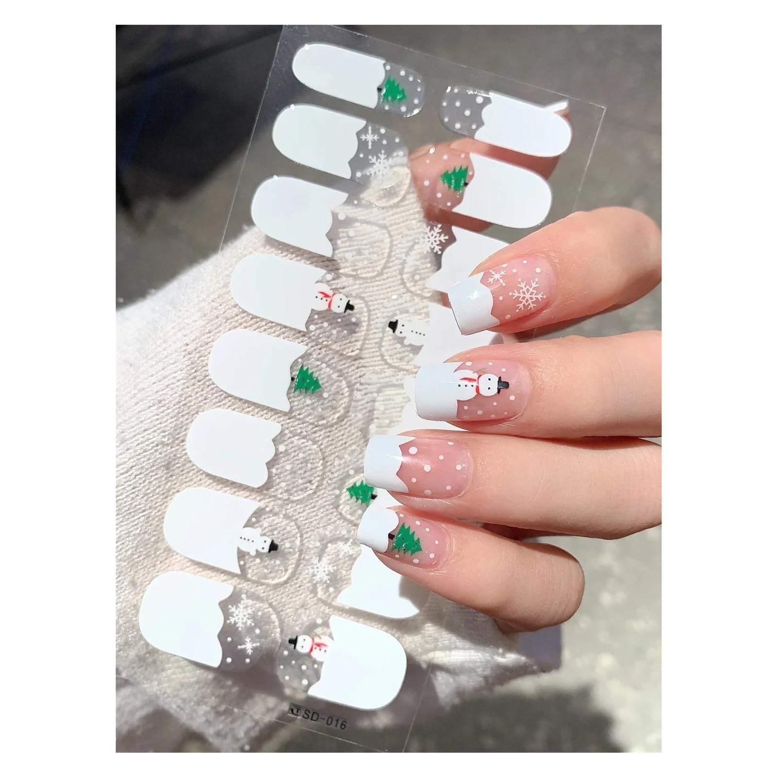 Snowflake Nail Decals - Long-Lasting Semi-Cured Gel Nail Wraps for Winter - French Nail Art Stickers(016)