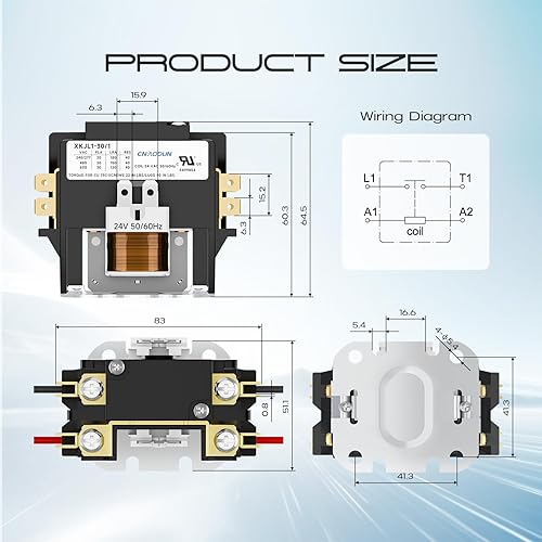 Miniatura 5 de Contactor HVAC Contactor de aire acondicionado Contactor 1 poste 30 Amp 24V bobina compatible con condensador, compresor, aire acondicionado