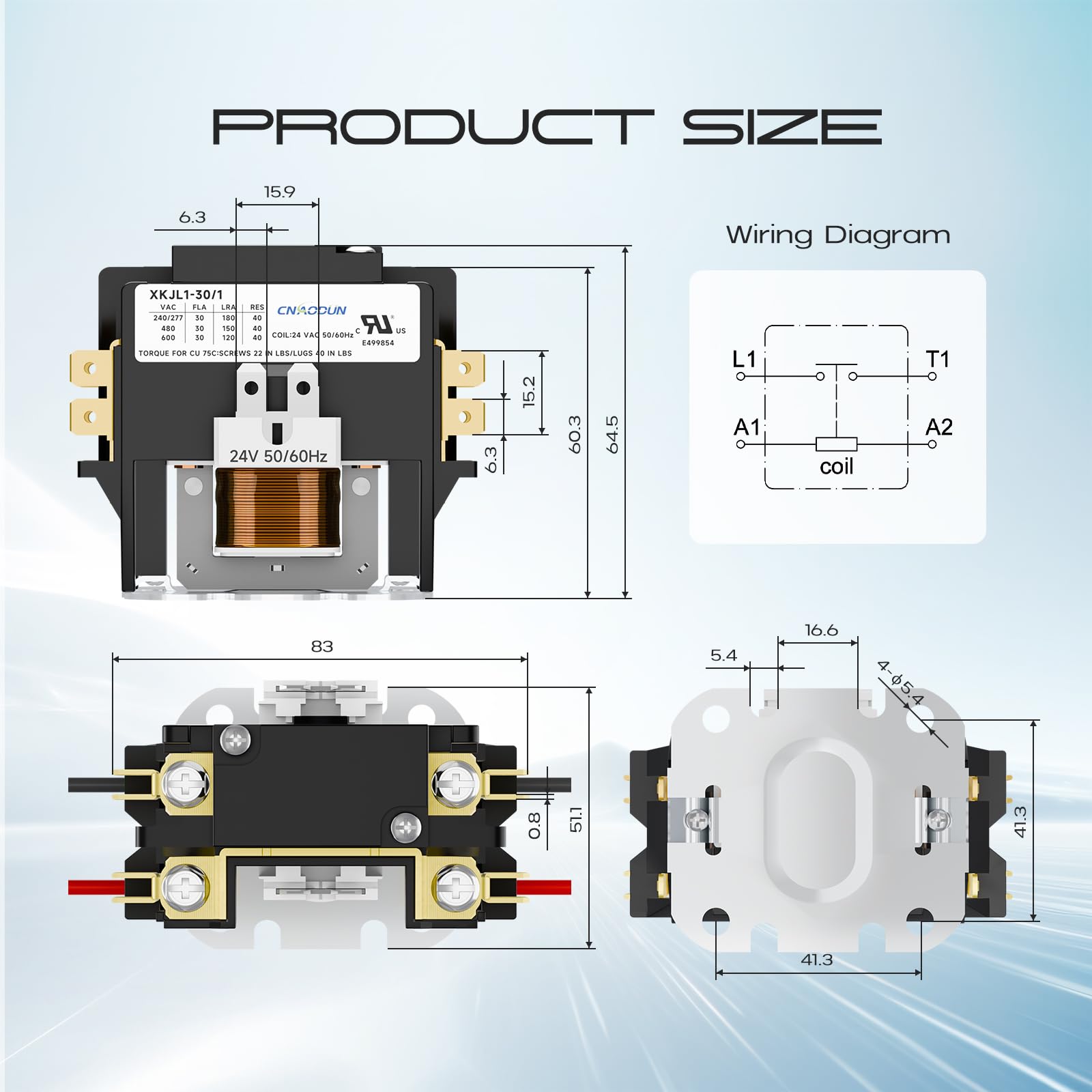 Snapklik.com : CNAODUN HVAC Contactor Air Conditioner Contactor 1 Pole ...