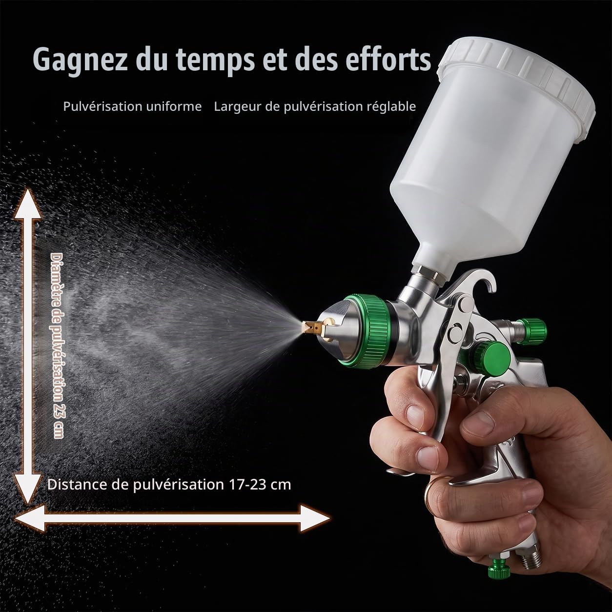 Pistolet à Peinture Pneumatique HVLP 600ml avec 4 Buses (1,4/1,7/2,0/2,5mm) pour Murs, Automobile et Rénovation - Vert