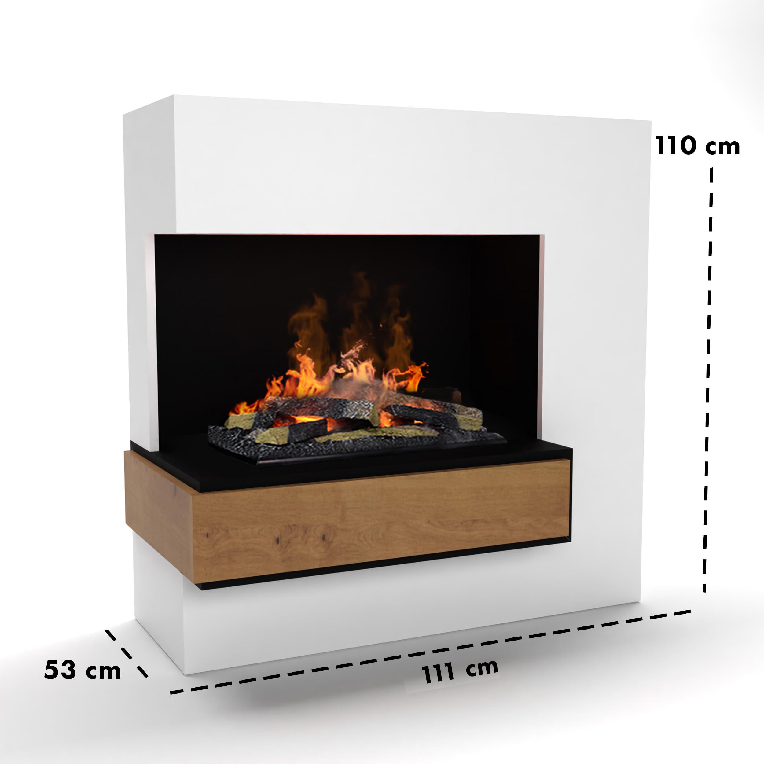 GLOW FIRE Caminetto a vapore PLANCK hoch sinistra - Caminetto elettrico con fiamme LED 3D realistiche, effetto crepitio, telecomando, 111x110 cm - Opti-Myst 600 con decoro in legno, Bianco