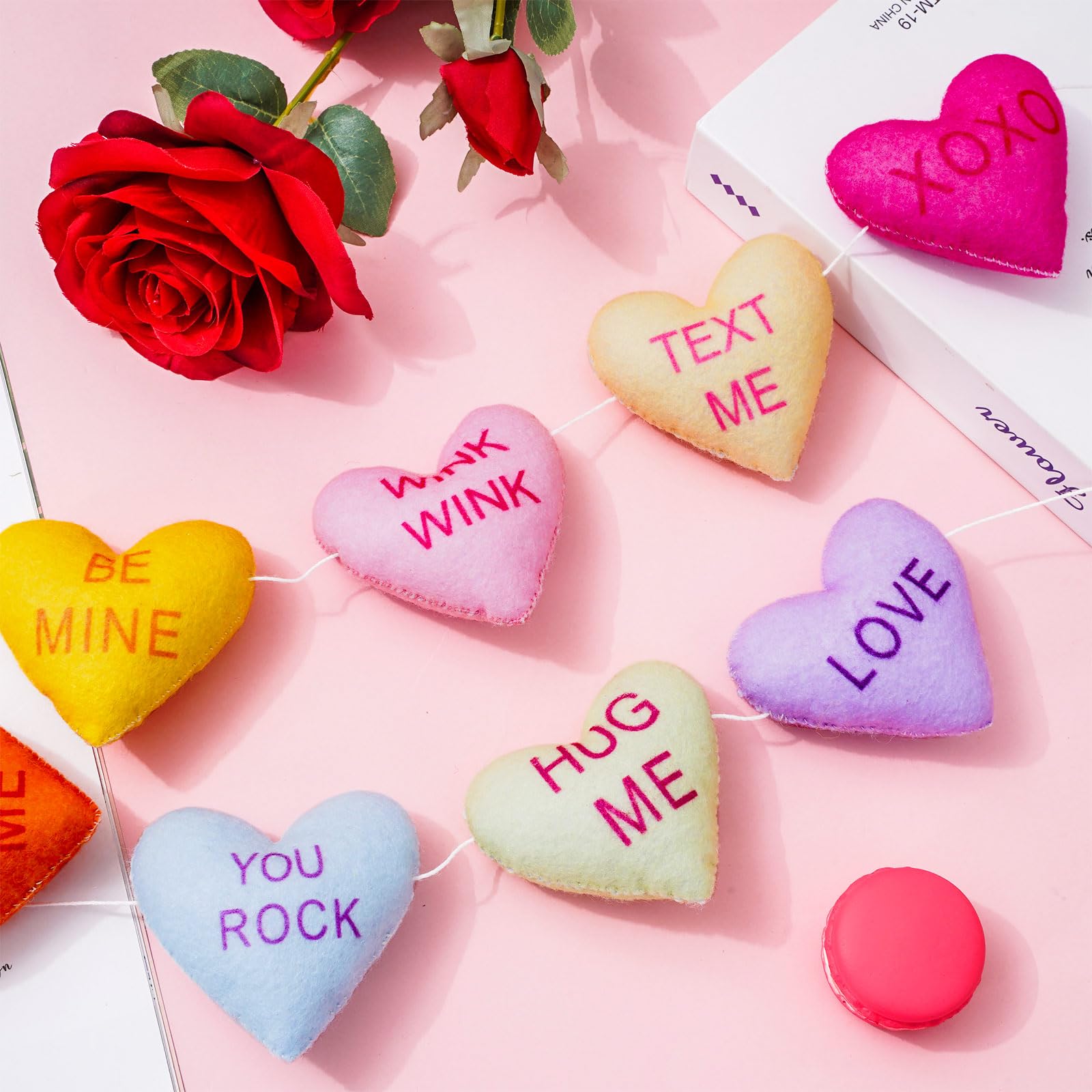 JarThenaAMCS Valentinstag-Filz-Banner, 3D-Gesprächs-Herz-Banner, Bunte Herz-Sprüche, Wimpelkette, Girlande für Hochzeit, Geburtstag, Party, hängende Dekoration
