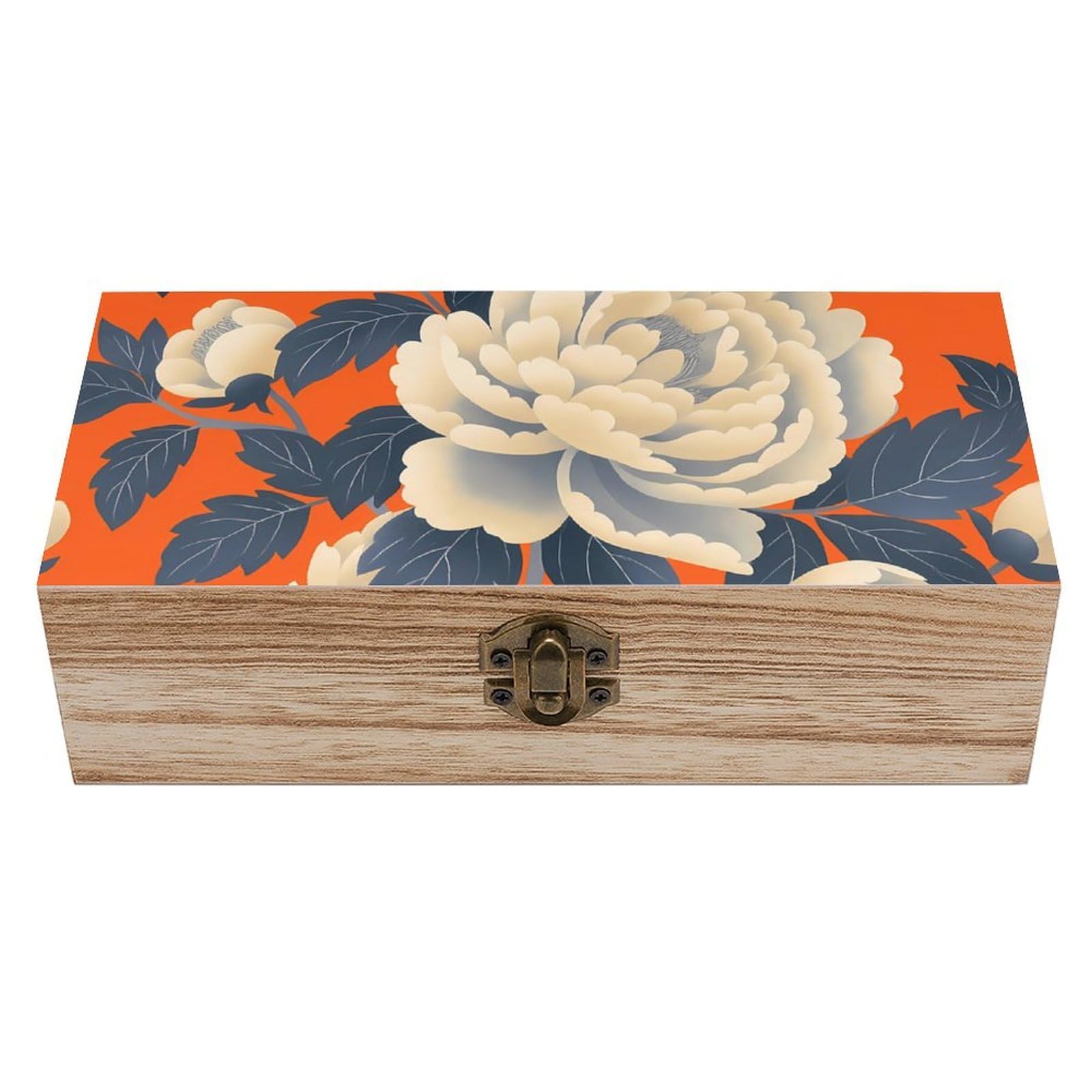 HLBSDM White Blue Chinoiserie Peony Retro Wooden Storage Box Jewelry Art Gift Boxs Decorative Keepsake Boxes