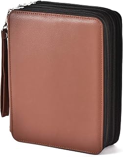 Becho Multifunction Zipper Soft Leather Pencil Case with Multi-Layer Zipper Separation High Capacity Holder Pouch Pen Bag Colored Pencil Pen Box 184 Slots (Brown)
