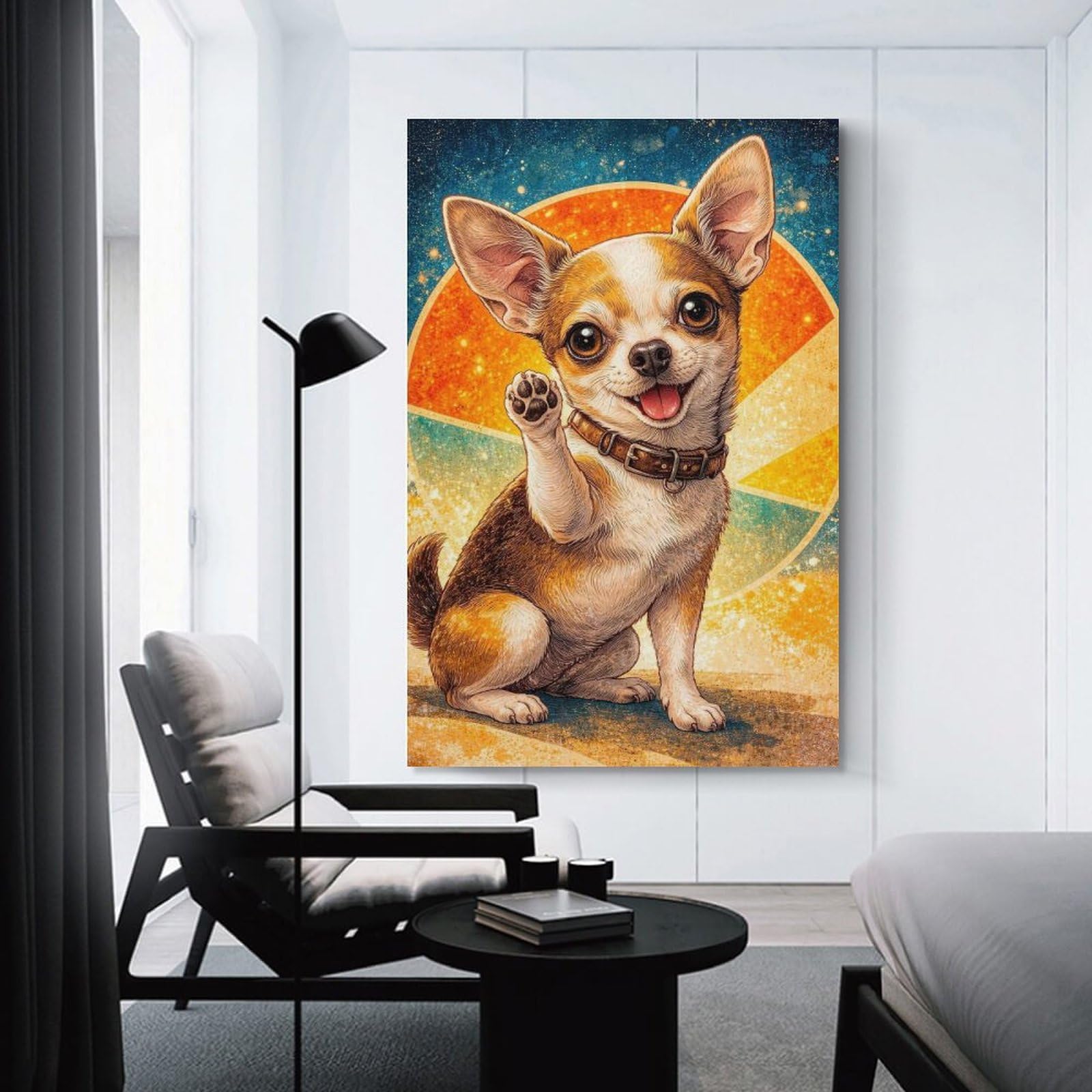 Junmoney Cute Chihuahua Waving Paw Canvas Art Print, 24x36inch(60x90cm), for Restful Interiors, Bedrooms Or Small Rooms, A Warm Accent for Relaxed Interiors