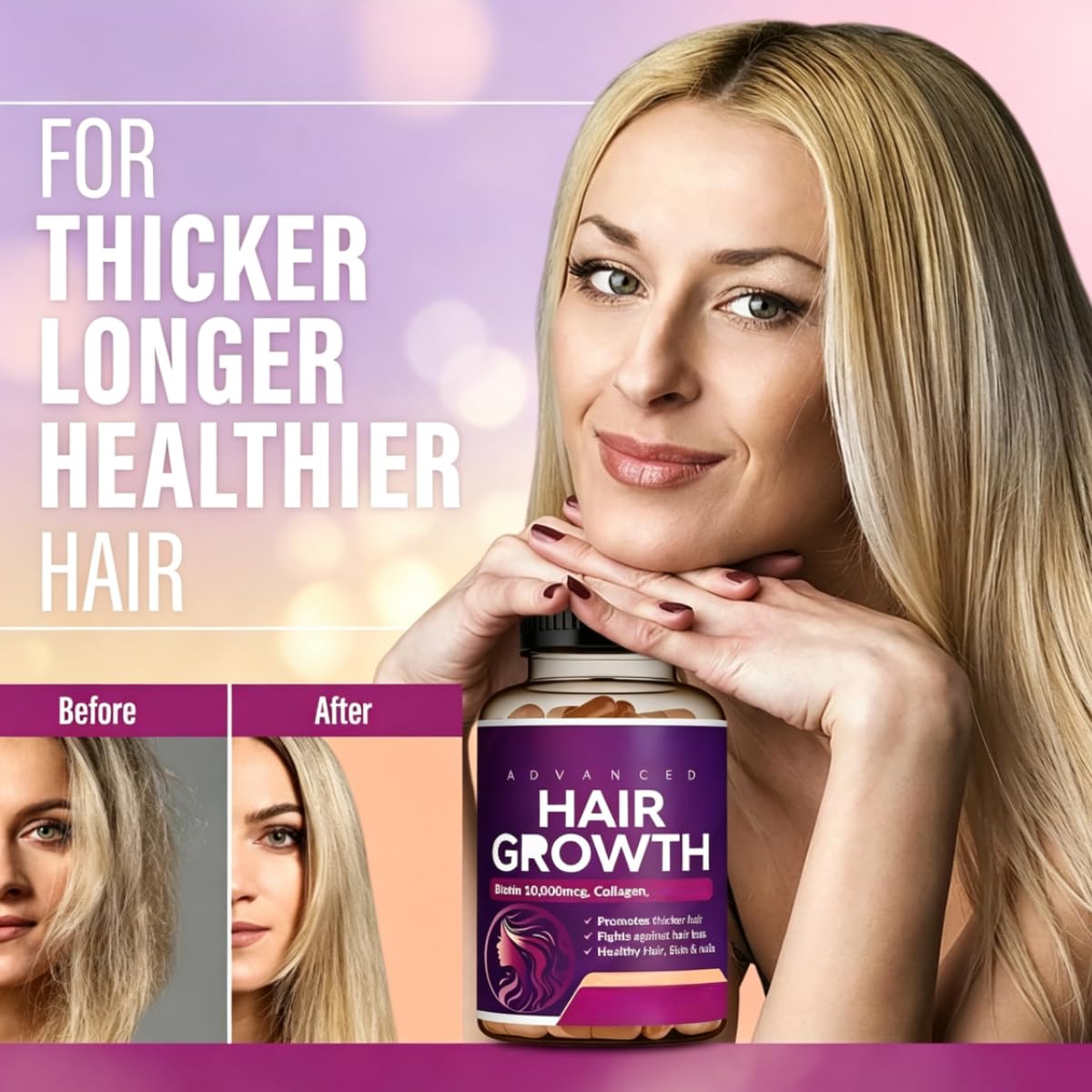 Supporto per la cura dei capelli -Supporta il mantenimento di capelli sani. | Migliora la tenacità dei capelli; sostiene capelli, pelle e unghie; promuove un ambiente sano del cuoio capelluto.