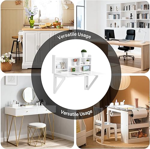 Miniatura 8 de Haotian Mesa plegable montada en la pared con caballete flotante con hojas caídas, estación de trabajo de escritura para computadora con