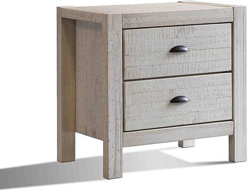 Miniatura 4 de Grain Wood Furniture Montauk - Mesita de noche con 2 cajones color blanco roto rústico