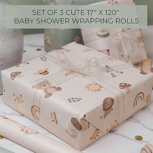 Miniatura 2 de ZICOTO Hermoso rollo de papel de regalo para baby shower, bonito juego de 3 rollos de calidad para cumpleaños y baby showers, añade un toque de