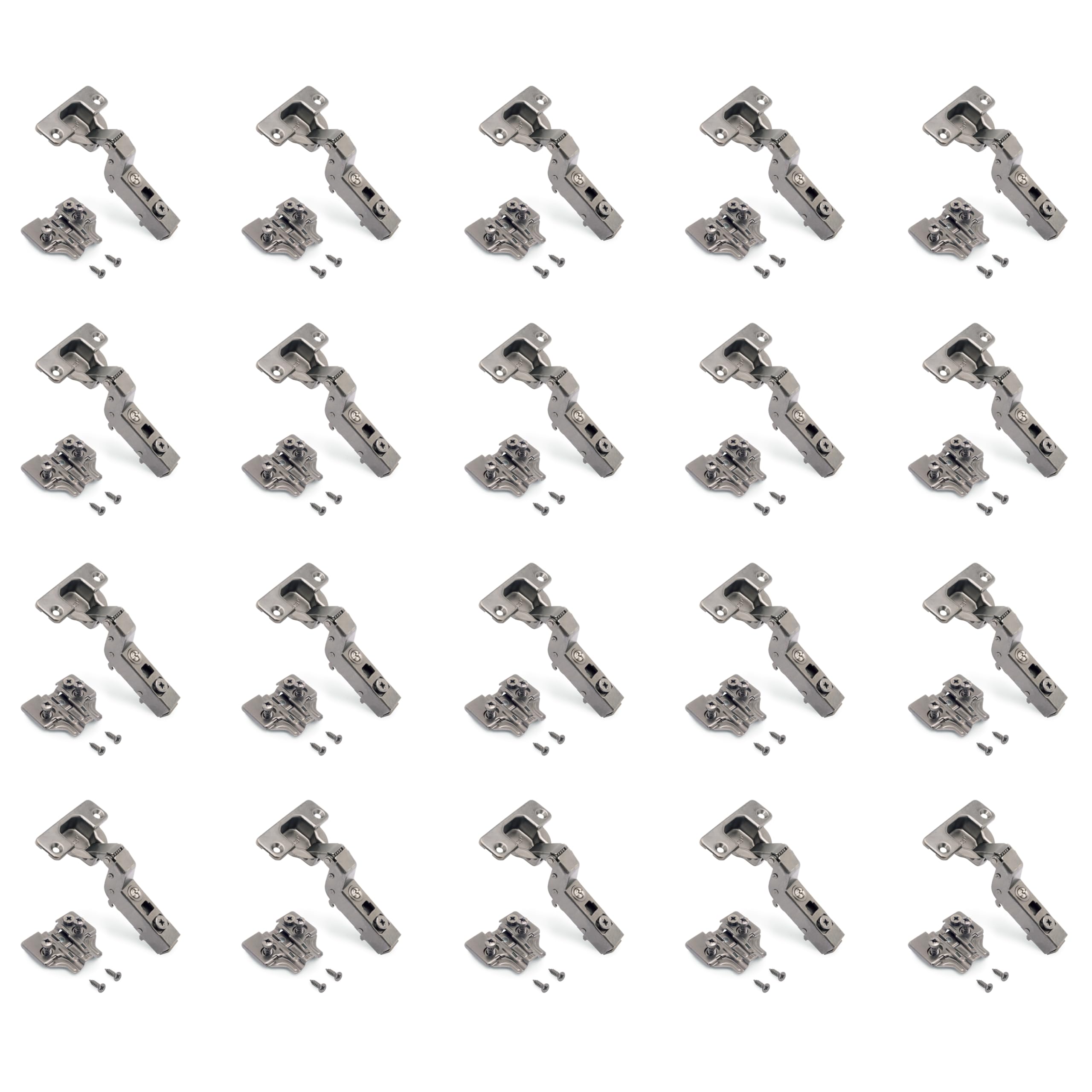 Emuca Titanium - Kit Of 20 Inset Overlay Hinge X91 With Soft Close And Plate With Euro Screw, 105º Opening, Steel