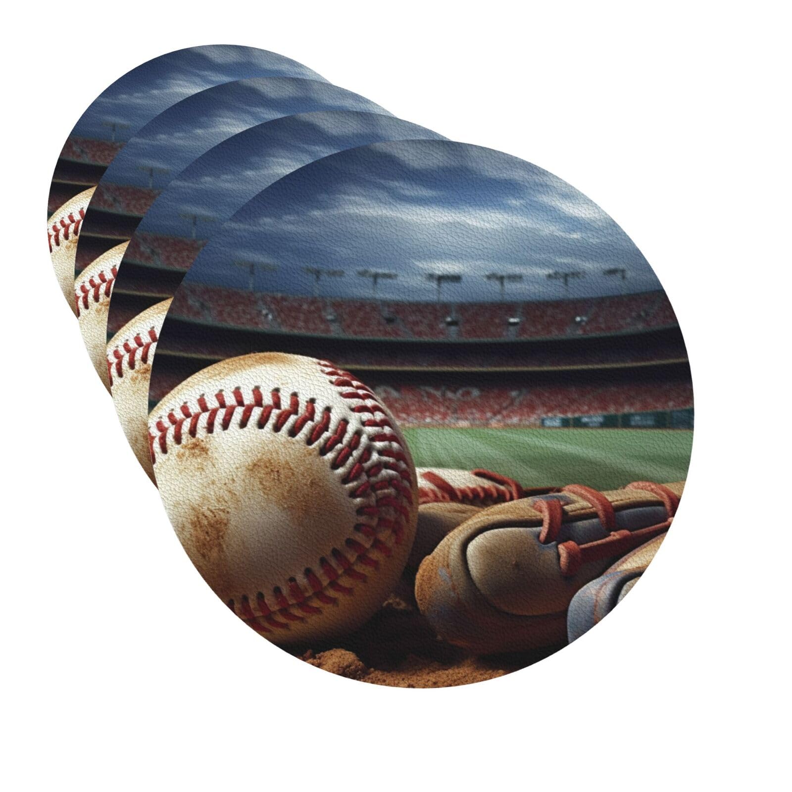 Drink Coasters Set of 4 Quick-Dry Leather Coaster Baseball Coasters for Drinks Coffee Cup Mat Tabletop Protection Heat Resistant Coaster for Kitchen Bar Office Home Decor