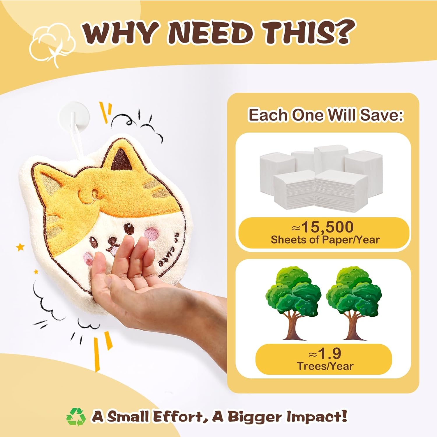 2 Pack Cat Hand Towels Set for Bathroom: Gifts for Kids Teens Cat Lovers Cute Pattern Kitchen Towels Drying Your Hands Pads - Kitty Gifts Hand Wiping Towels - Image 6