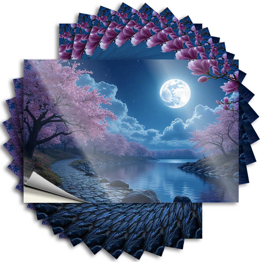 Bathroom Accessories Decor Cover Stickers | Full Moon Over The Serene Lake Good Durable Vinyl Sticker Easy Apply for Humor(8X12CM)