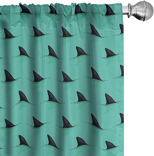 Miniatura 34 de Lunarable Cortinas de ventana mostaza, líneas curvas simétricas, rayas onduladas, damasco, diseño hippie retro, pastel, decoración ligera, juego de