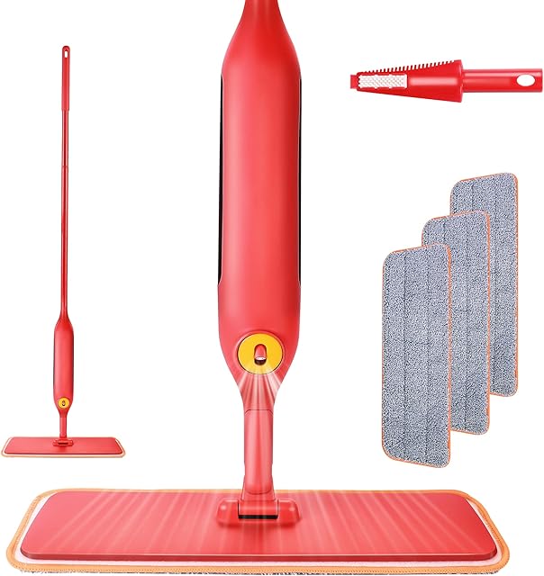 Spray Mop for Floors Cleaning, Floor Mop - BEI&HONG Microfiber Dry Wet Mop with Advanced 10-Degree Swivel Nozzle, Refillable Bottle and 3 Washable Pas for Hardwood, Laminate, Tile