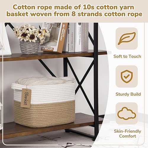 Miniatura 5 de Goodpick - Cesta de almacenamiento tejida para estantes, cesta de regalo vacía mediana con asas, cestas de mimbre cuadradas para juguetes de perro,