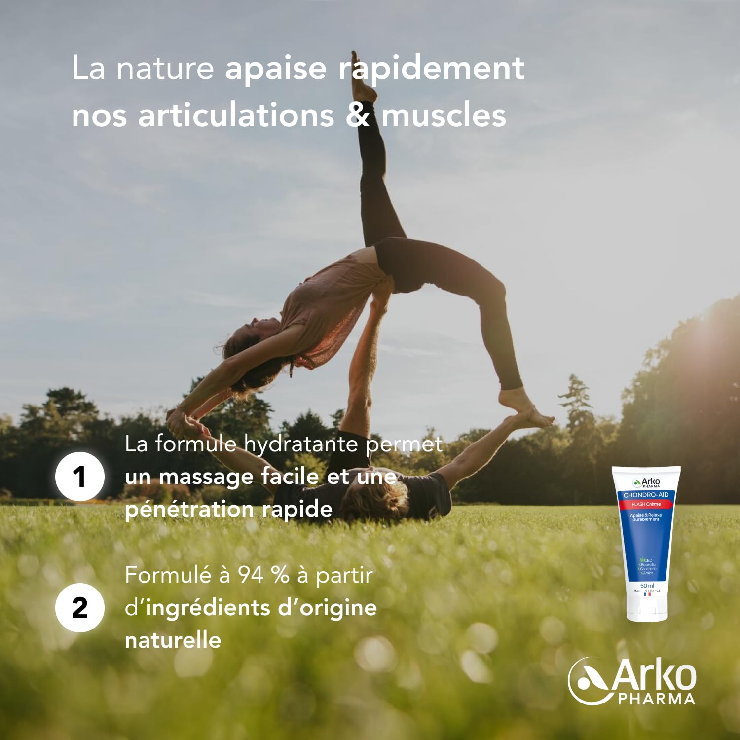 Arkopharma - Chondro-Aid Flash Crème | Confort articulaire - Détente musculaire durable - Sensation apaisante et relaxante - Formule hydratante - Massage facile | 60 ml (Lot de 2)