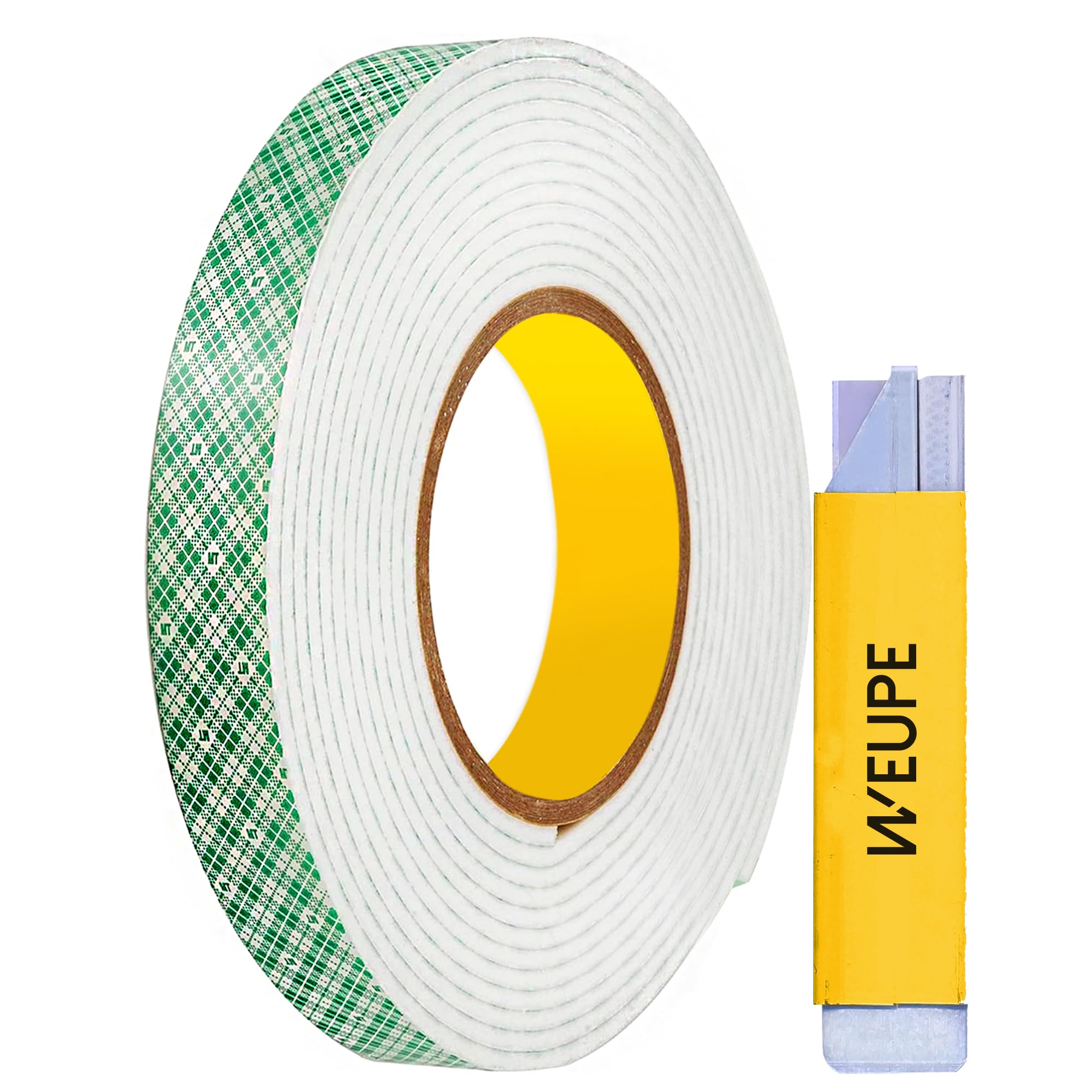 WEUPE Double Sided Foam Tape, 4016, 0.5" x 5 Yards, White, Heavy Duty, Double Coated Polyurethane Foam Tape, Perfect for Indoor Mounting, Bonding,