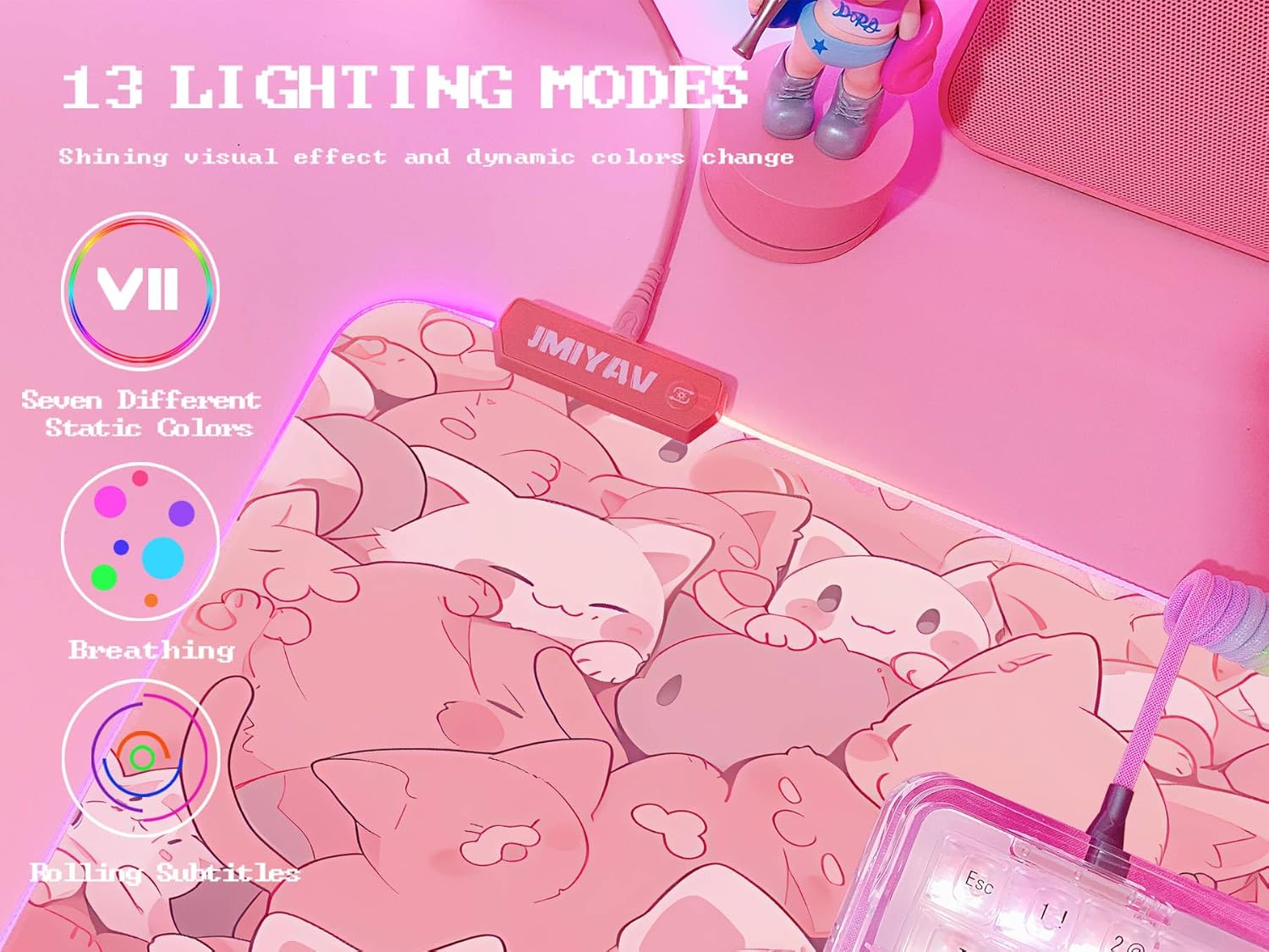 JMIYAV Pink RGB Gaming Mouse Pad 31.5x12 Inch PC XL Large Extended Glowing Led Light Up Desk Pad Non-Slip Rubber Base Computer Cute Mousepad Mat Desk Accessories Gaming Setup 487 - Image 3