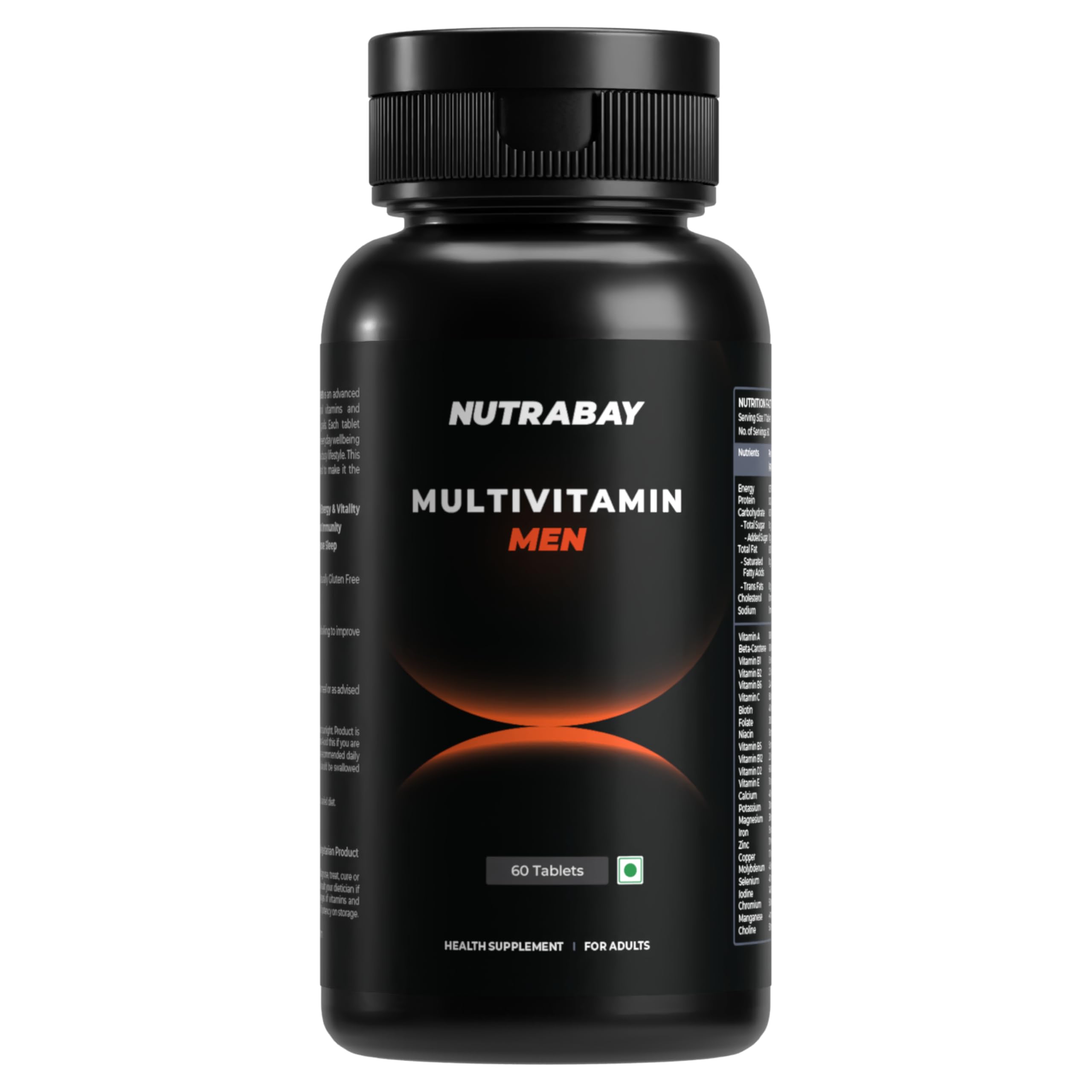 Nutrabay Pro Active Multivitamin for Men with Zinc, Magnesium, Vitamin B,C,A,E – Enhances Energy, Immunity & Better Sleep– 60 Veg Capsules | 100% RDA for Viamins & Minerals | Purity Tested Supplement