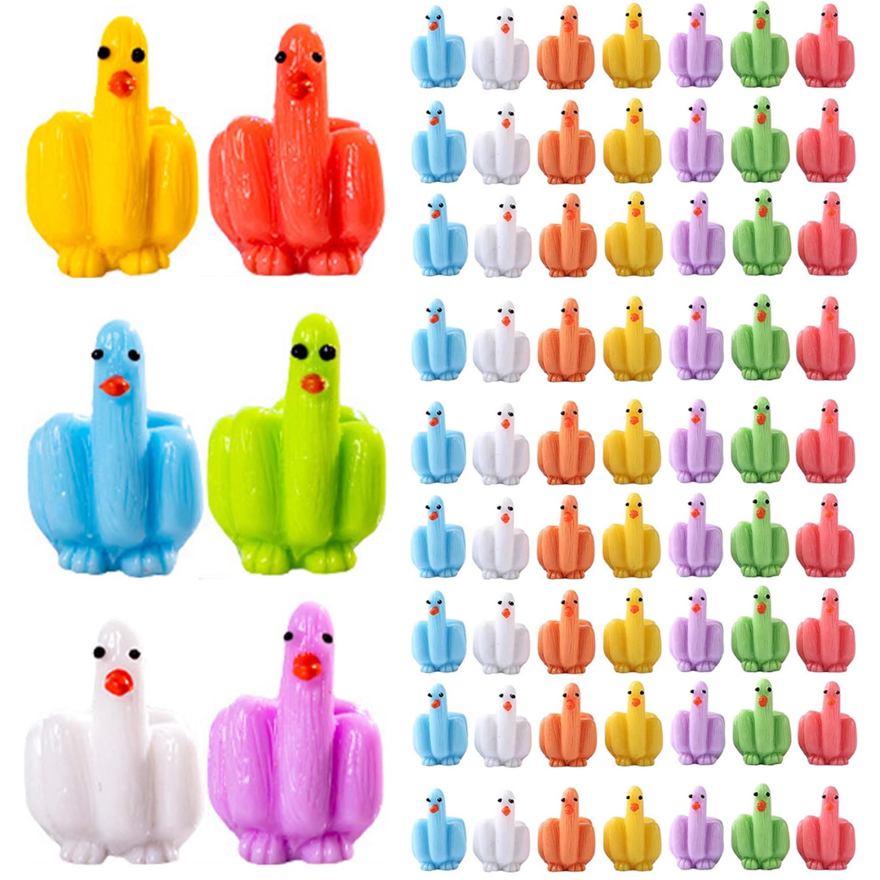 Nyutcwe 60Pcs Mini Ducks, Colorful Funny Tiny Middle Finger Duck for Hiding and Seek Prank, 1 Inch Mini Resin Ducks for Dollhouse Office Car Accessories Decor