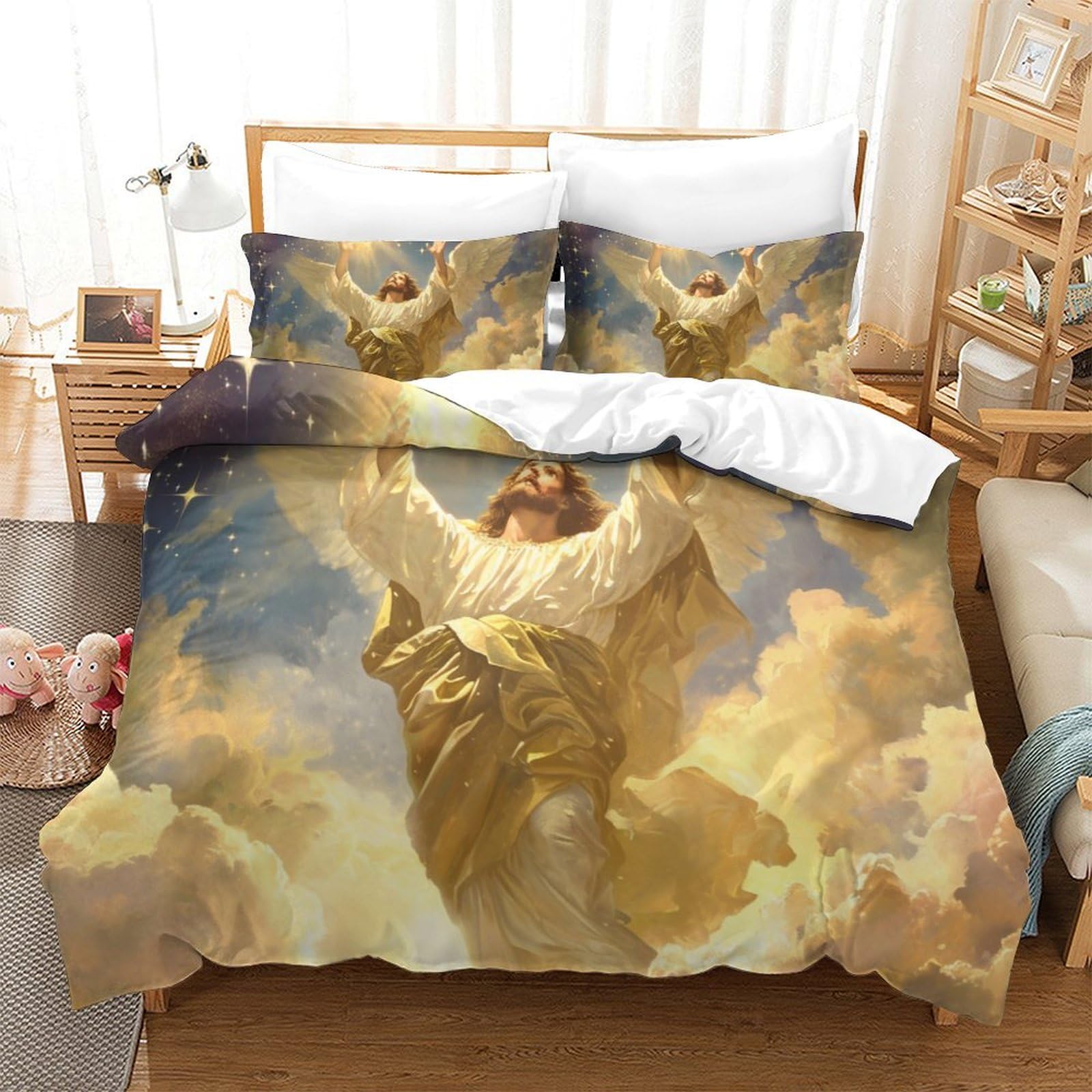 Housse de couette Jésus imprimé 3D parure de lit microfibre respirante 260x220