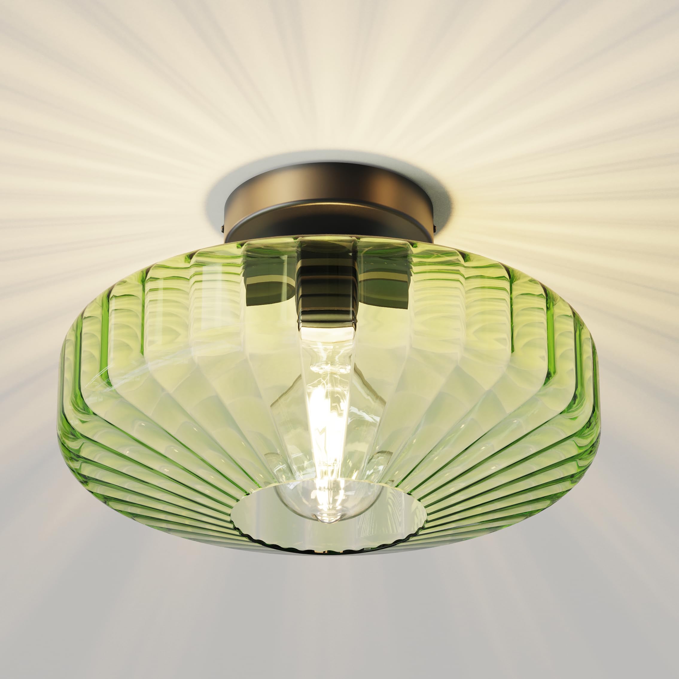 FCTWAKS - Semi Flush Mount Ceiling Light, 11.8 Inch Mid Century Modern 1 Light Close to Ceiling Light Fixture with Green Glass Shade for Bedroom, Entryway, Hallway, Foyer-picture-17