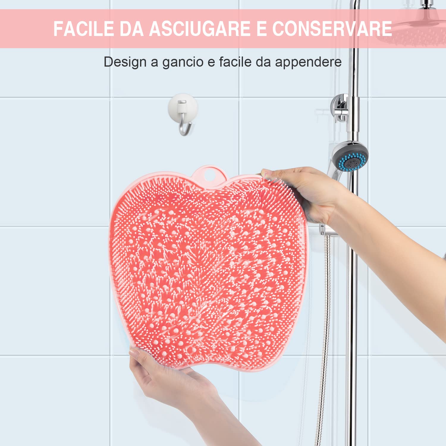 HONYIN Grande Tappetino Scrubber per Piedi, Pad Massaggio Doccia Piede Spazzola Antiscivolo - Deterge, Esfoliare, Massaggiare i Piedi Senza Piegarsi, Alleviare i Piedi Stanchi (28 x 28 cm)