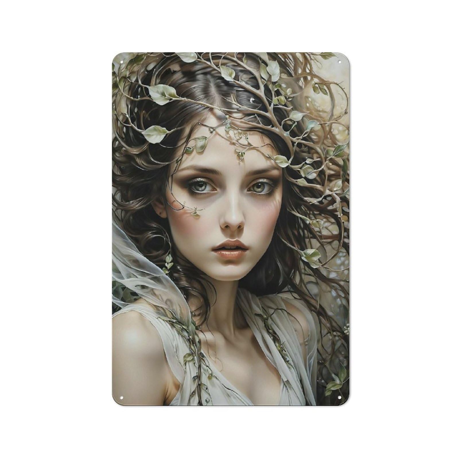 Fantasy Woman Tin Wall Plaque 30x20cm, Rustic Farmhouse Wall Decor for Dining Room, Cafe, Entryway Or Family Room