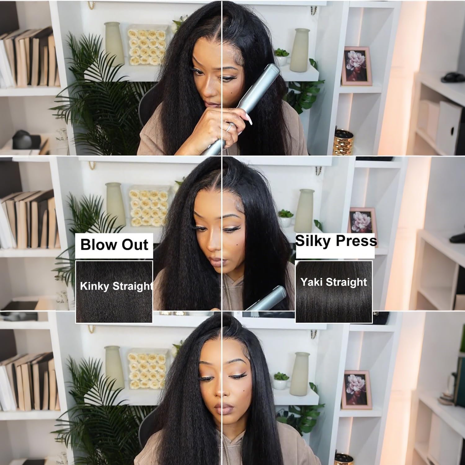 200% Density 4C Edges Kinkystraight Wig Human Hair 13x6 UHD Lace Frontal Wigs Pre-Cut Pre-Plucked Yaki Straight Human Hair Wig RAW Virgin Hair Black Pre-Bleached Tiny Knots 18 Inch