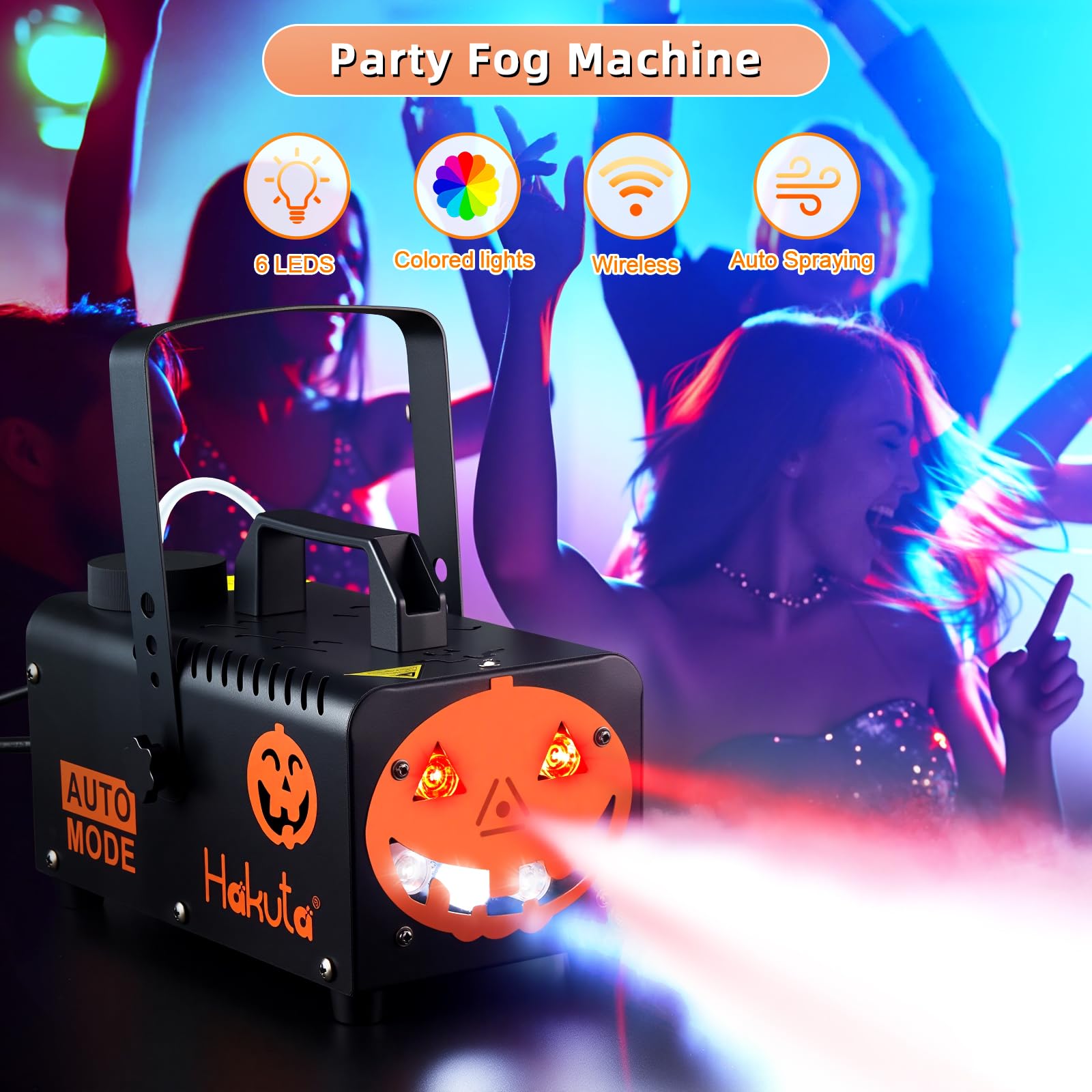 Hakuta Máquina de Humo Profesional con 6 Luces LED RGB, 2300 CFM - Niebla Automática para Halloween/Navidad/Bodas, Control Remoto y Soporte Colgante | Máquina de niebla automática 2300 CFM con función de pulverización automática, ideal para Halloween, Nav