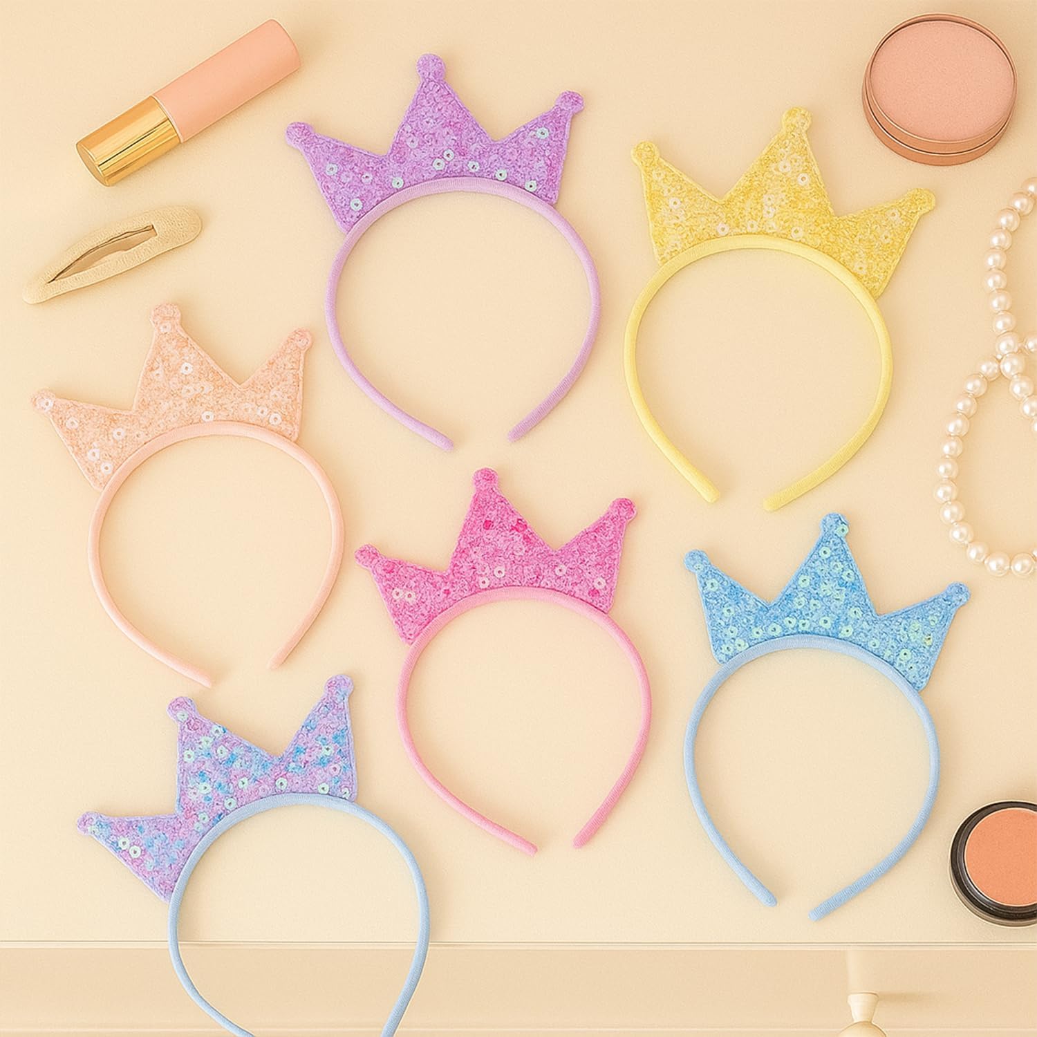 6Packs Glitter Crown Headbands for Girls Shiny Princess Sequin Tiara Hair Hoop Party Dress Up Accessories Decorations for Girls & Adults, Birthday, Halloween, Cosplay - Image 5