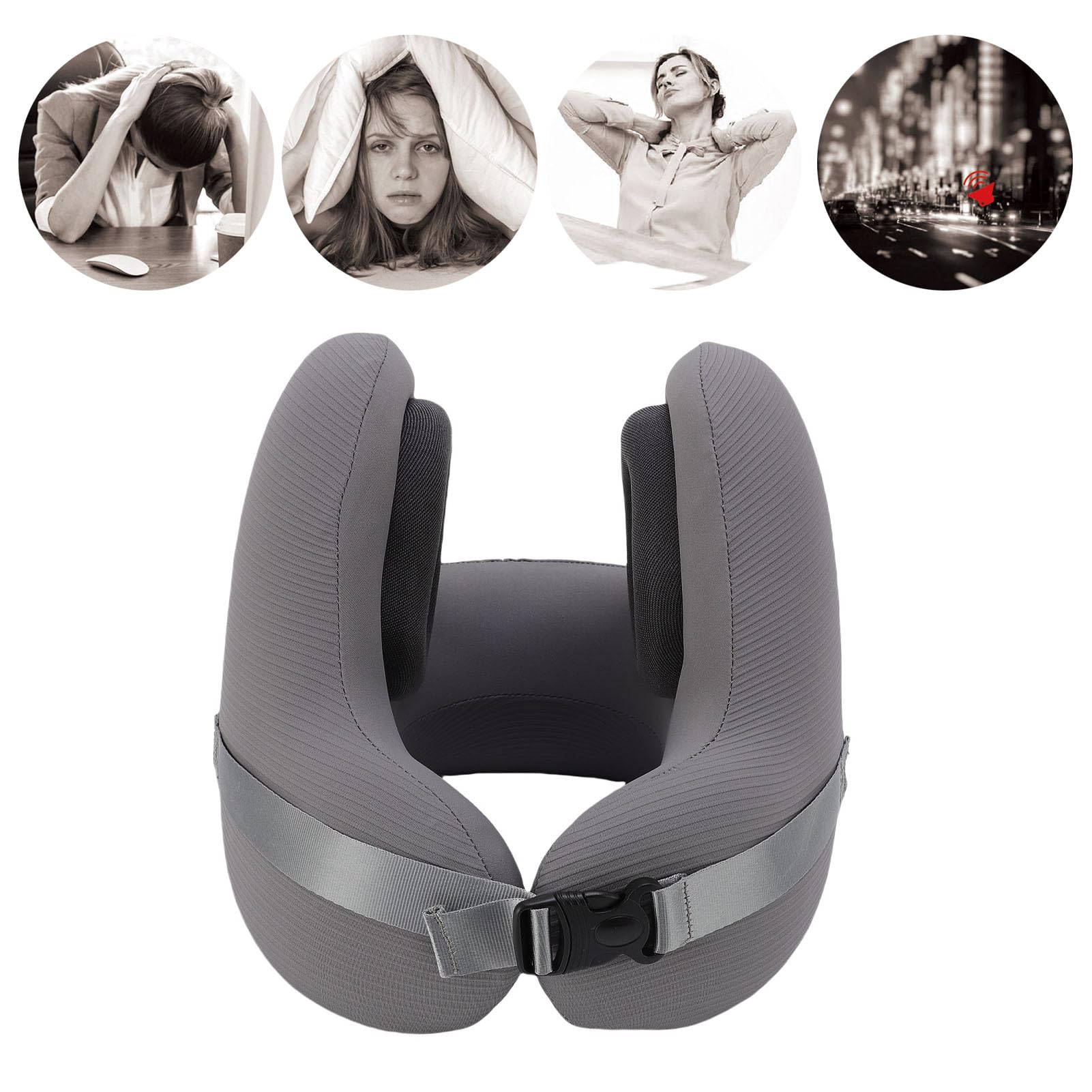 Almohada de Viaje de Espuma viscoelástica con Orejeras con cancelación de Ruido Almohada de Soporte para el Cuello en Forma de U Ultra Suave para Dormir en el avión y relaj
