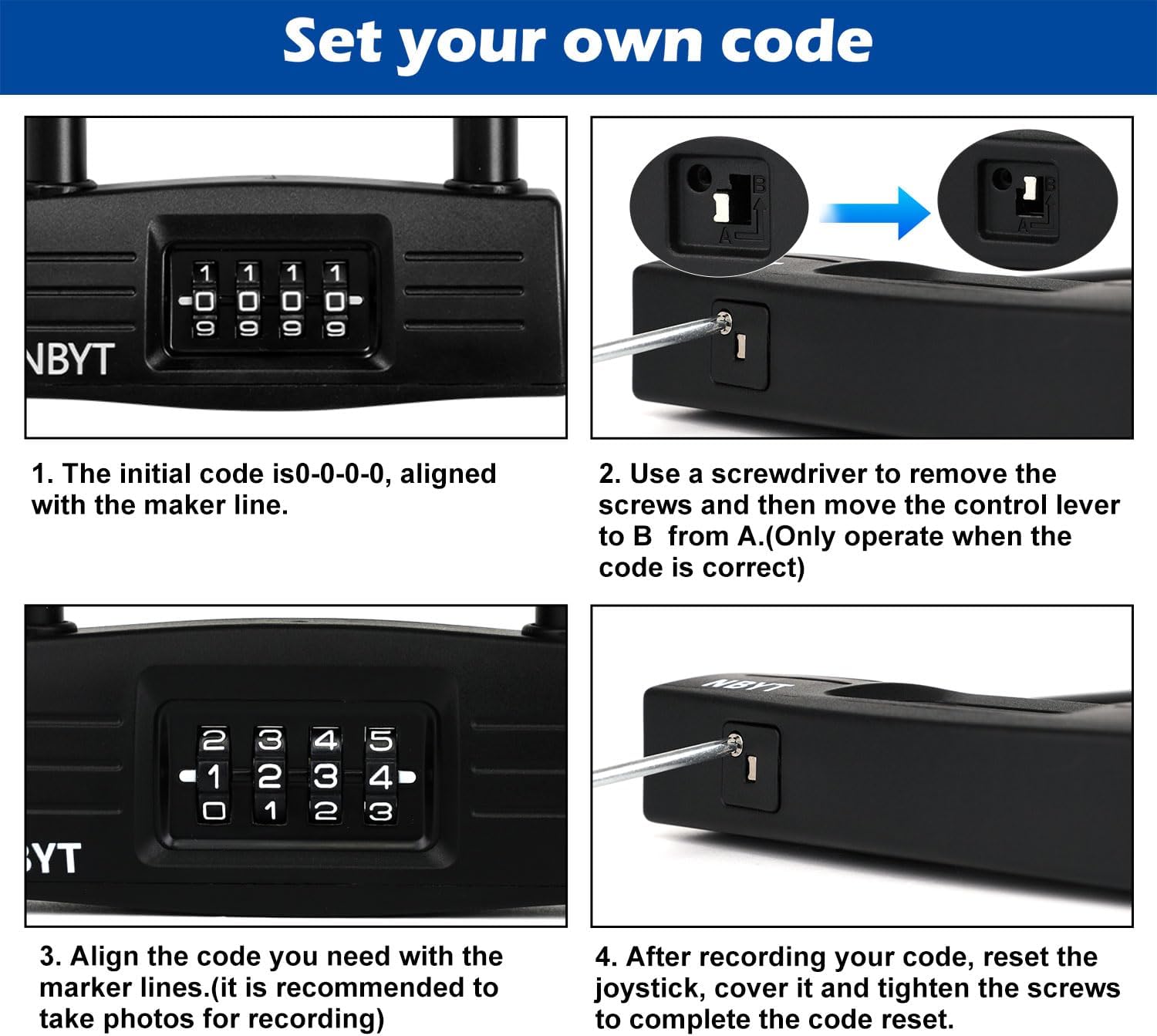 Bike Lock u Lock Combination,Resettable Code,Long Shackle,Heavy Duty Padlock for Bicycle, Scooter,Motorcycles, Metal Fence Gate,Pool Door,Anti Theft.