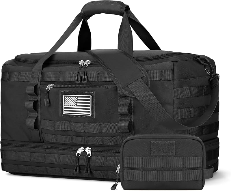 Bolsa de viagem Laktru grande com sistema MOLLE, compartimento para calçados e necessaire