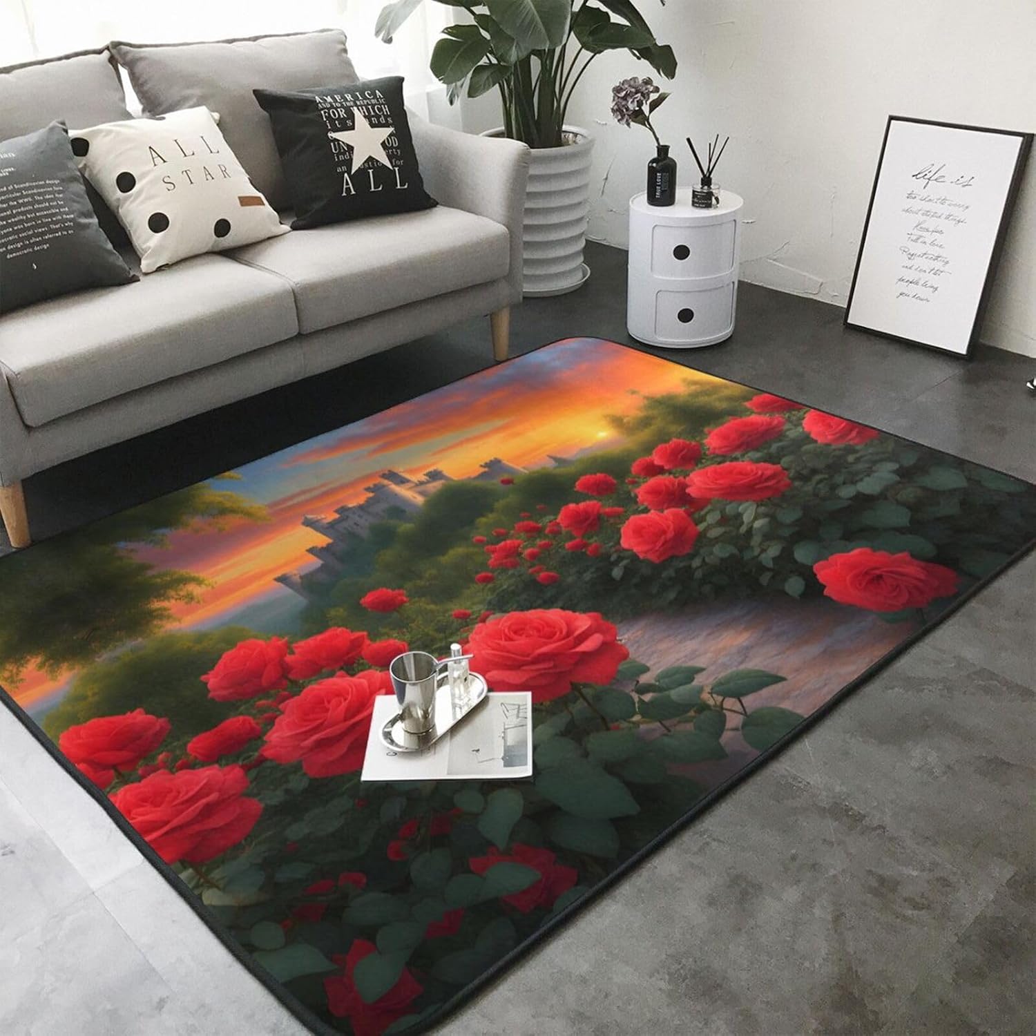 A Beautiful Castle Printed Flannel Floor mat 80x58 inches for Bedroom, Living Room, Study Room Decorative Carpet