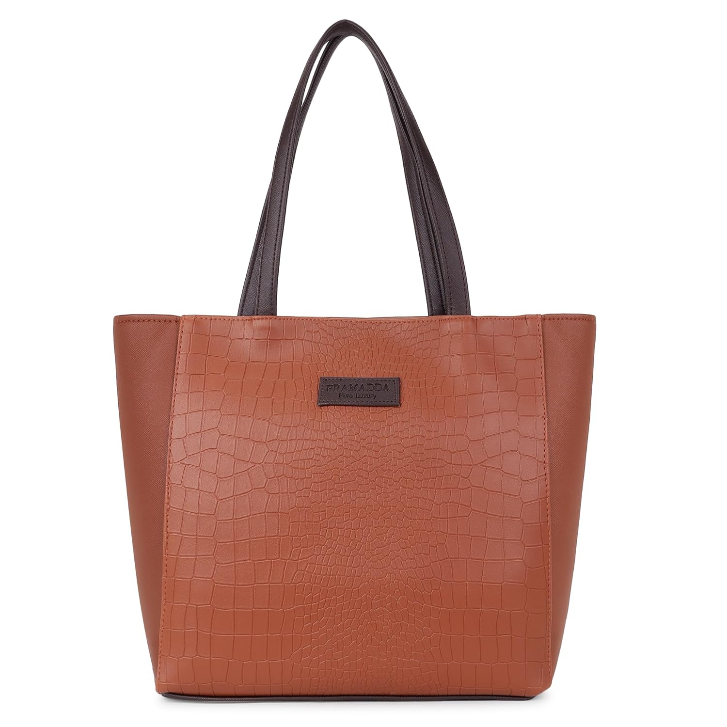 Pramadda Pure Luxury Stylish Faux Leather Tote Bag For Women | Shoulder Handbag For College Office Daily Use | Solid Checks Dual Tone | Gift Item For Women.