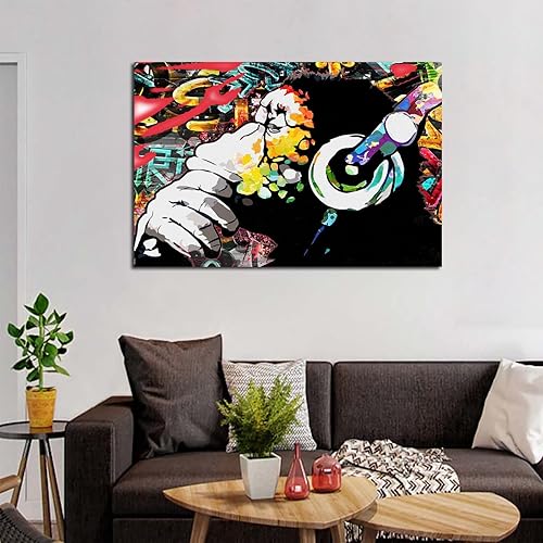 Miniatura 6 de Póster de graffiti musical de mono con auriculares y graffiti, pintura decorativa, lienzo, arte de pared, impresiones para sala de estar, decoración