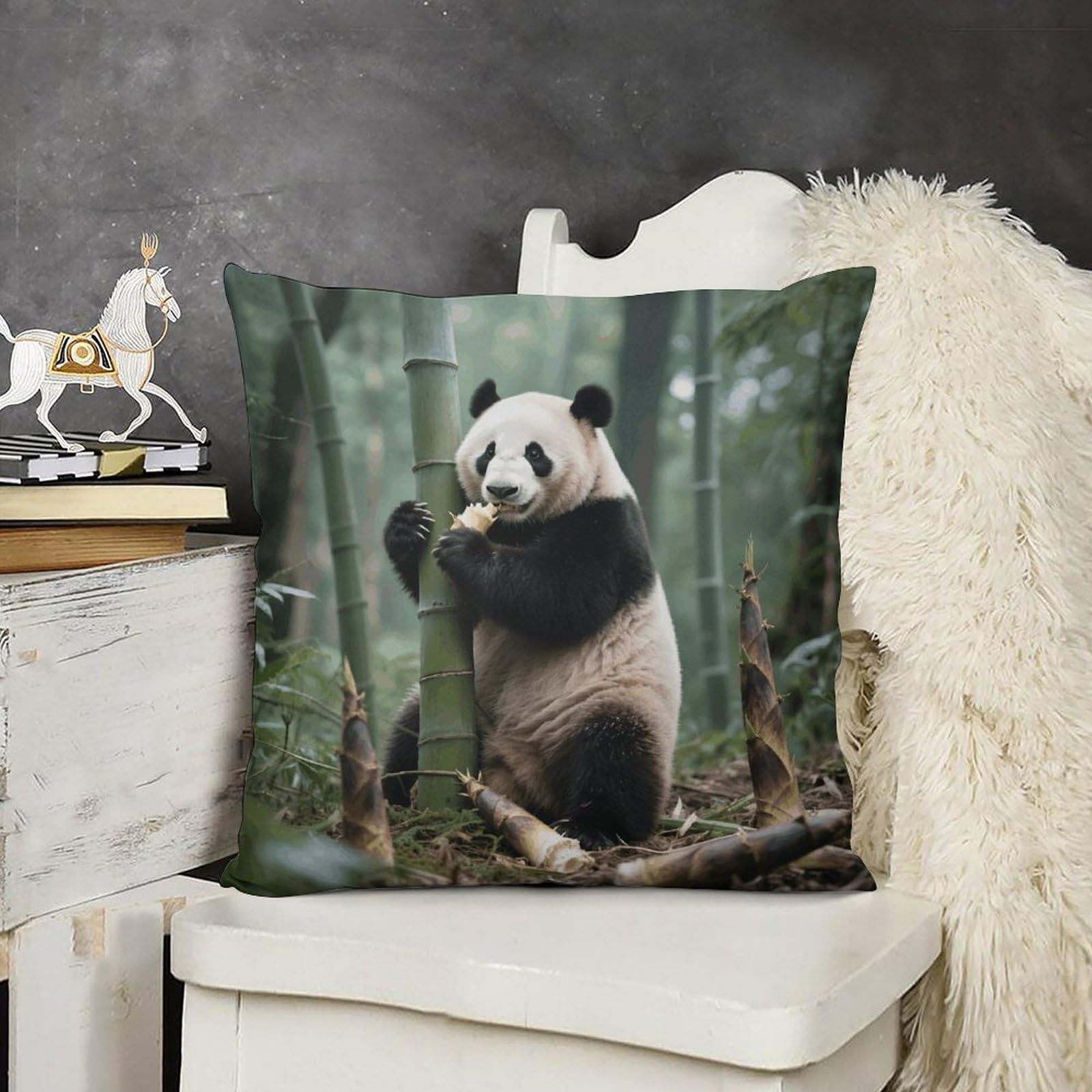 FodPand Boho Farmhouse Panda Pillow Covers with Hidden Zipper 24x24 Soft Plush Cushion Cover Decorative Throw Pillow Cases for Couch Bed Sofa Living Room Indoor Outdoor Home Decor