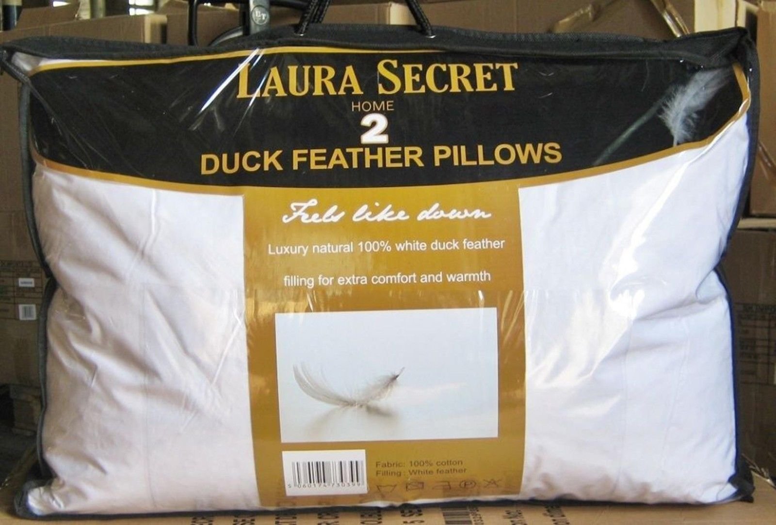 4 x Laura Secret Luxury Duck Feather Pillows, Comfortable Soft Best Hotel Quality