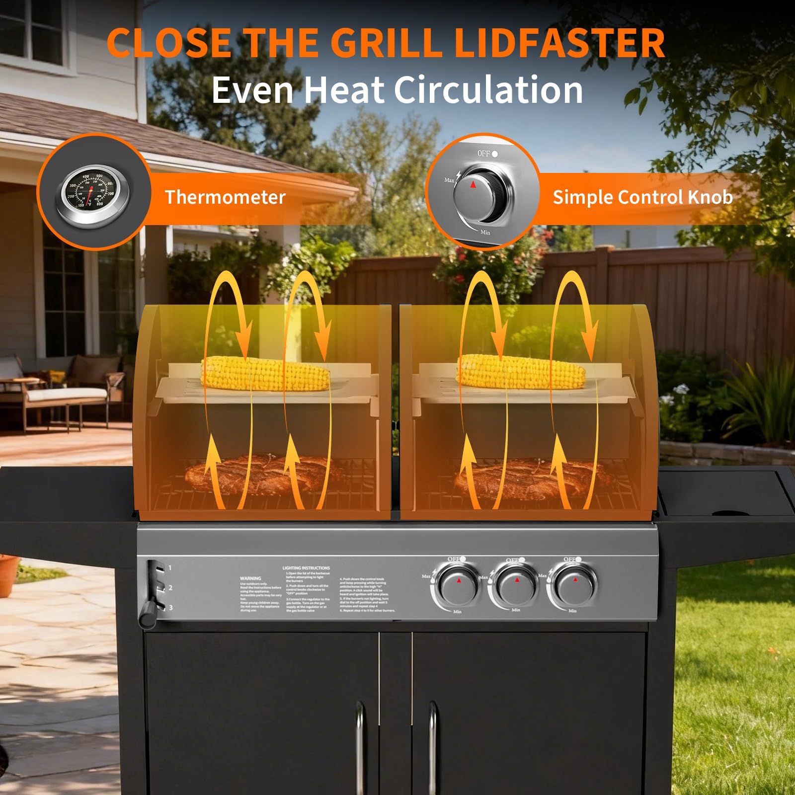 GarveeHome Plancha Gasgrill & Holzkohlegrill Kombi mit Seitenbrenner, 24.000 BTU Dual Fuel BBQ, emaillierter Gusseisenrost, Kochfläche, Gasgrill klein für Balkon, Terrasse, Camping
