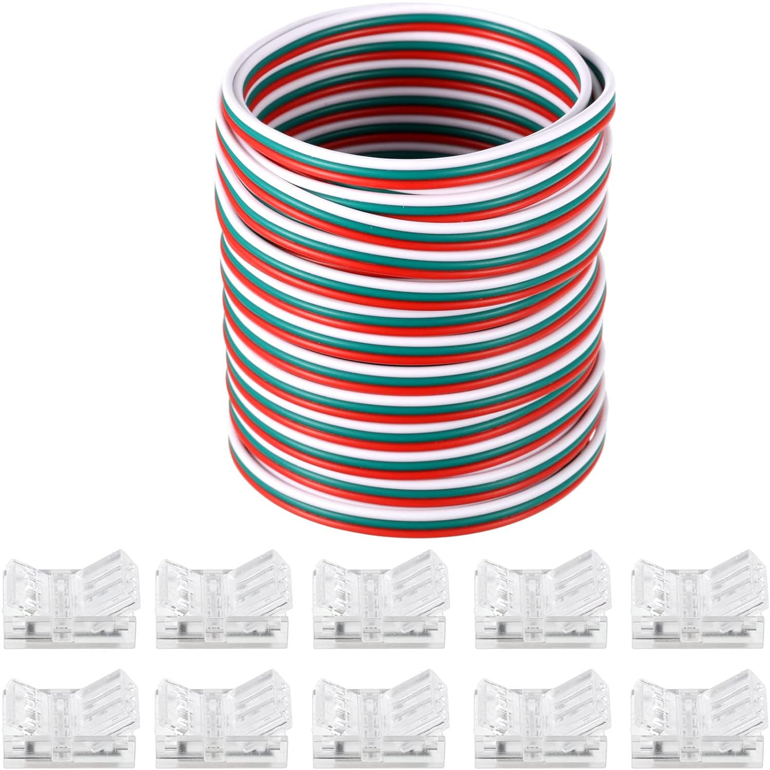 10 Packs Solderless LED Strip Connector Transparent Track Lighting Connectors Wire Strip Lights 16.4 ft Extension Cable Wire Cord for LED Light Speaker Electrical System(Retro Style, 4 Pin, 10 mm)