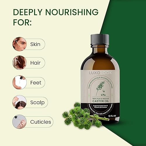 Miniatura 9 de Aceite de ricino puro, aceite de ricino 100% prensado en frío para el crecimiento del cabello, piel, cejas, pestañas de ojos, uñas y cutículas, sin