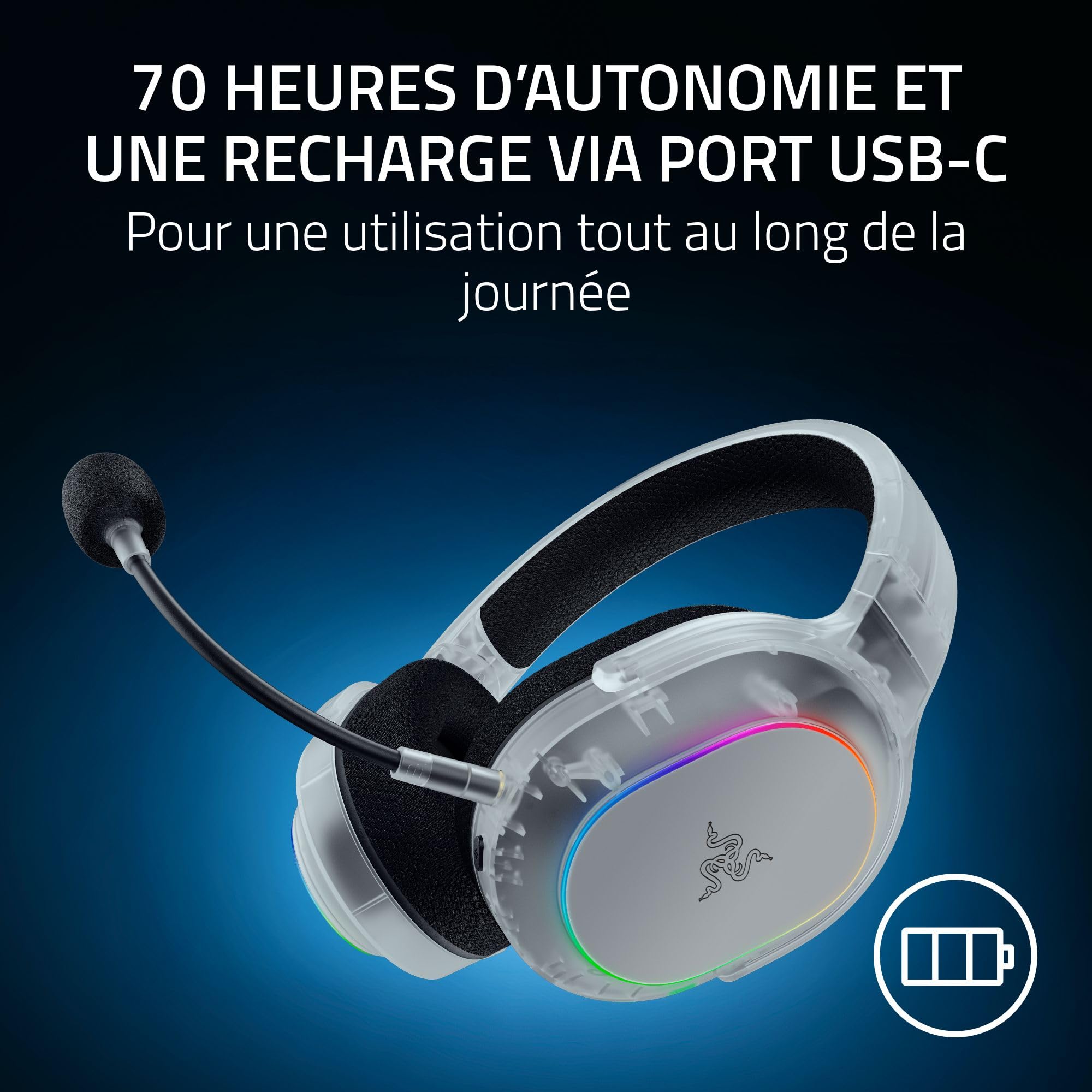 Razer Barracuda X Chroma Phantom White - Casque Gaming sans Fil Multi-Plateforme - 285g - Haut-parleurs Triforce 40mm - Double Connexion sans Fil HyperSpeed & Bluetooth - RGB | Édition Phantom White