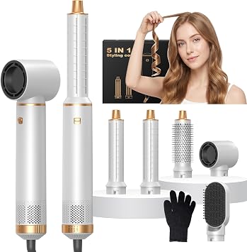 5 in 1 Hair Styler Hair Dryer Set, Airbrush 5 in 1 Hairstyler with Air Curler, Hair Dryer Brush, Brush Hair Dryer, Hot Air Brush, Hairdryer, Air Styler 5 in 1 for All Hair Type/Length