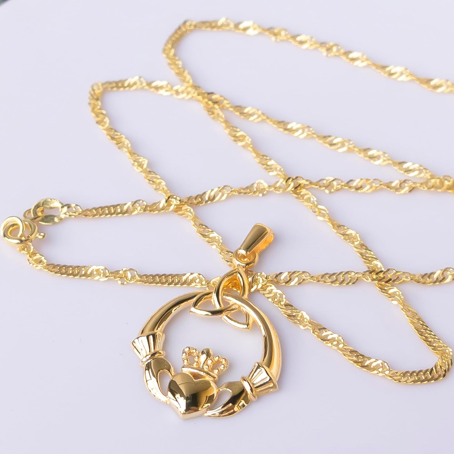 925 Sterling Silver Irish Claddagh Necklace - Trinity Celtic Knot Pendant with 20" Inch Chain - Hands Holding Heart Crown Charm - Love Celtic Jewelry for Women Girls
