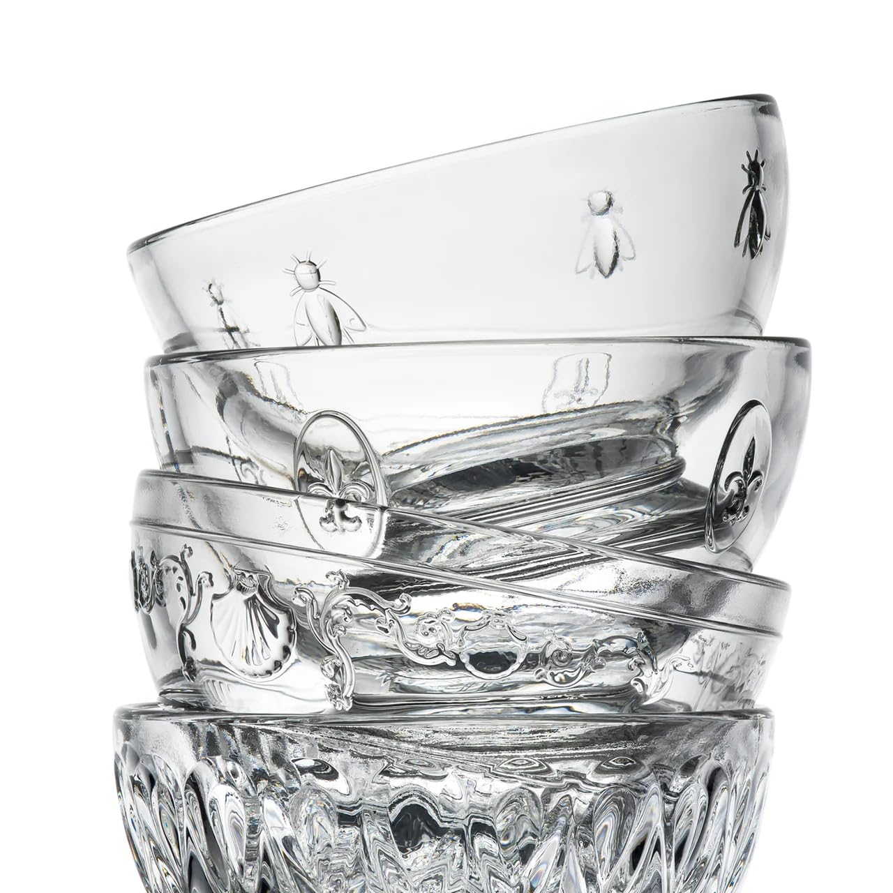 La Rochère Abeille Schalen mit Bienen-Muster 6er Set, Ø 13.8 cm, Beilagenschalen aus Glas, Spülmaschinengeeignet