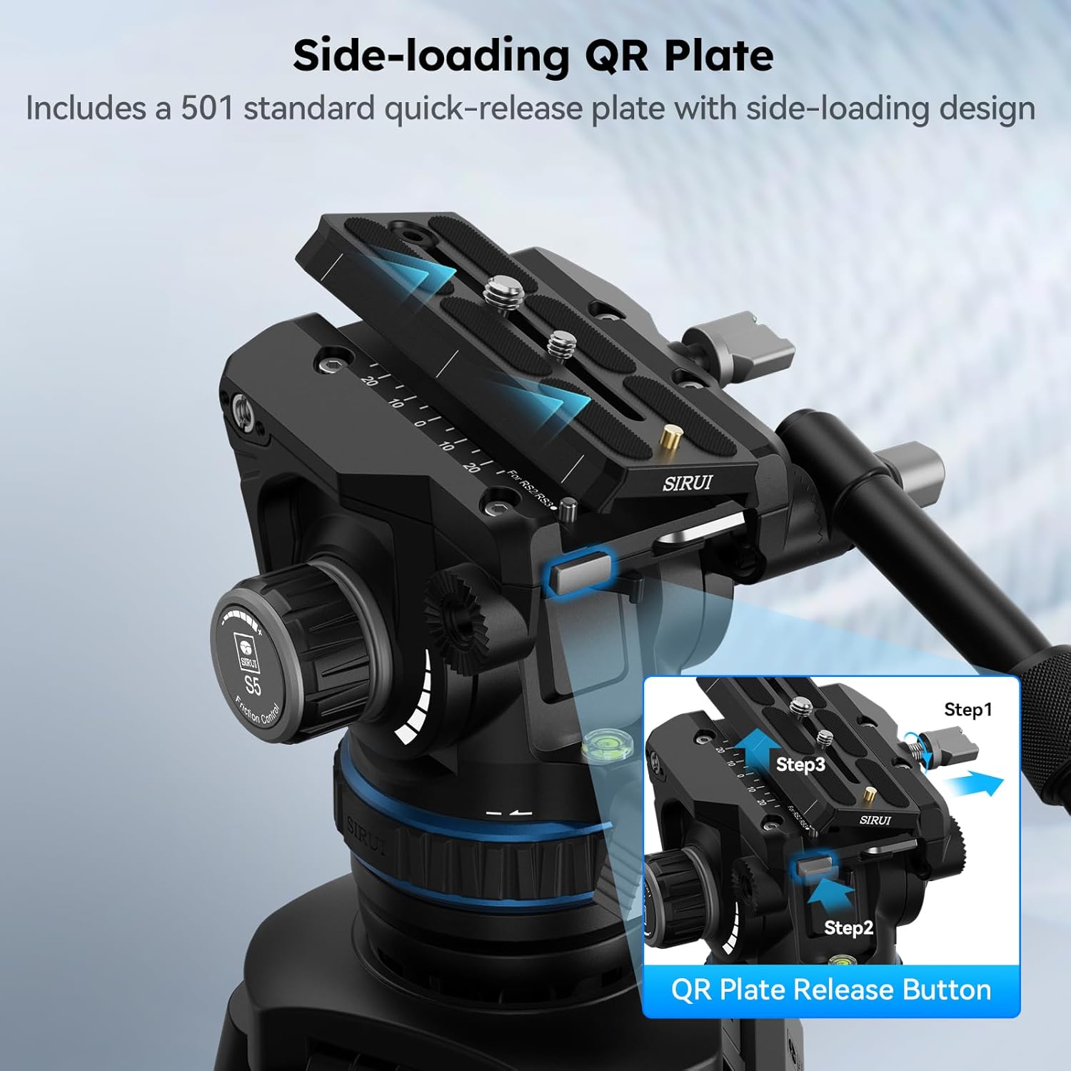 SIRUI SQ75A Video Tripod with Hydraulic Fluid Head, 70.1" Rapid Heavy Duty Tripod for Camera, Stepless Damping on Tilt & Pan, Dual QR Plate Mode, Aluminum Alloy, Max Load 8kg/17.6lb (SQ75A+S5)