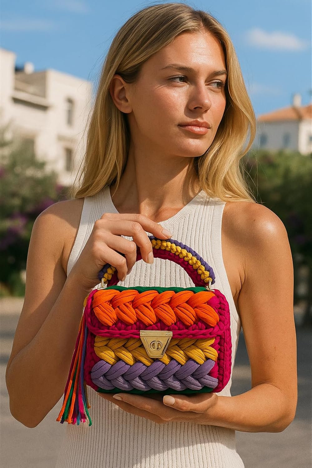 CHQEL Evening Clutch Bag for Women, Handmade Crochet Wedding Party Purse, Small Flap Formal Crossbody Handbag Evening Clutch - Image 2